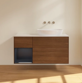 Тумба под раковину Villeroy & Boch Finion 120х50,1 см с подсветкой МДФ шпон грецкого ореха/стекло белое матовое FA41HGGN