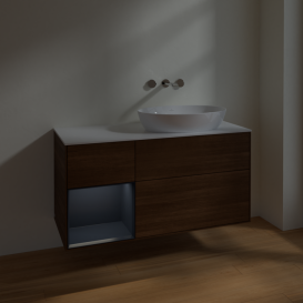 Тумба под раковину Villeroy & Boch Finion 120х50,1 см с подсветкой МДФ шпон грецкого ореха/стекло белое матовое FA41HGGN