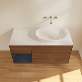 Тумба под раковину Villeroy & Boch Finion 120х50,1 см с подсветкой МДФ шпон грецкого ореха/стекло белое матовое FA41HGGN