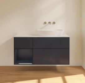 Тумба под раковину Villeroy & Boch Finion 120х50,1 см с подсветкой МДФ темно-синий матовый лак/стекло белое матовое FA41HGHG