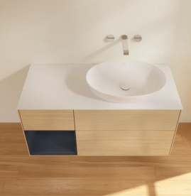 Тумба под раковину Villeroy & Boch Finion 120х50,1 см с подсветкой МДФ шпон дуба/стекло белое матовое FA41HGPC