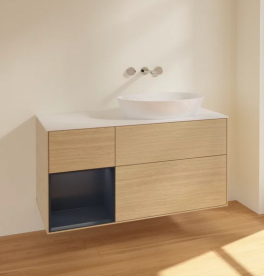 Тумба под раковину Villeroy & Boch Finion 120х50,1 см с подсветкой МДФ шпон дуба/стекло белое матовое FA41HGPC