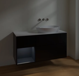 Тумба под раковину Villeroy & Boch Finion 120х50,1 см с подсветкой МДФ черный матовый лак/стекло белое матовое FA41HGPD