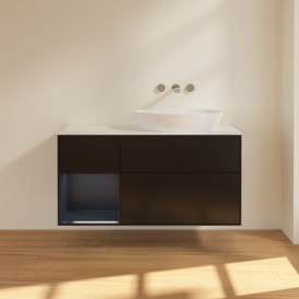 Тумба под раковину Villeroy & Boch Finion 120х50,1 см с подсветкой МДФ черный матовый лак/стекло белое матовое FA41HGPD