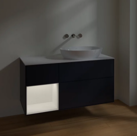 Тумба под раковину Villeroy & Boch Finion 120х50,1 см с подсветкой МДФ темно-синий матовый лак/стекло белое матовое FA41MTHG