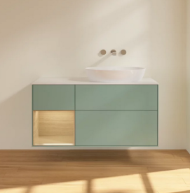 Тумба под раковину Villeroy & Boch Finion 120х50,1 см с подсветкой МДФ оливковый матовый лак/стекло белое матовое FA41PCGM