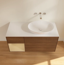 Тумба под раковину Villeroy & Boch Finion 120х50,1 см с подсветкой МДФ шпон грецкого ореха/стекло белое матовое FA41PCGN