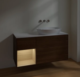 Тумба под раковину Villeroy & Boch Finion 120х50,1 см с подсветкой МДФ шпон грецкого ореха/стекло белое матовое FA41PCGN