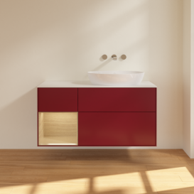 Тумба под раковину Villeroy & Boch Finion 120х50,1 см с подсветкой МДФ пион матовый лак/стекло белое матовое FA41PCHB