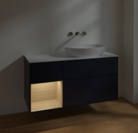 Тумба под раковину Villeroy & Boch Finion 120х50,1 см с подсветкой МДФ темно-синий матовый лак/стекло белое матовое FA41PCHG