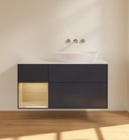 Тумба под раковину Villeroy & Boch Finion 120х50,1 см с подсветкой МДФ темно-синий матовый лак/стекло белое матовое FA41PCHG