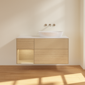 Тумба под раковину Villeroy & Boch Finion 120х50,1 см с подсветкой МДФ шпон дуба/стекло белое матовое FA41PCPC