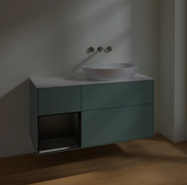 Тумба под раковину Villeroy & Boch Finion 120х50,1 см с подсветкой МДФ оливковый матовый лак/стекло белое матовое FA41PDGM