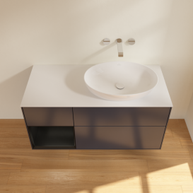 Тумба под раковину Villeroy & Boch Finion 120х50,1 см с подсветкой МДФ темно-синий матовый лак/стекло белое матовое FA41PDHG