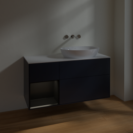 Тумба под раковину Villeroy & Boch Finion 120х50,1 см с подсветкой МДФ темно-синий матовый лак/стекло белое матовое FA41PDHG