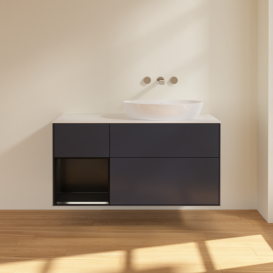 Тумба под раковину Villeroy & Boch Finion 120х50,1 см с подсветкой МДФ темно-синий матовый лак/стекло белое матовое FA41PDHG