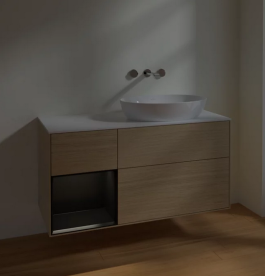 Тумба под раковину Villeroy & Boch Finion 120х50,1 см с подсветкой МДФ шпон дуба/стекло белое матовое FA41PDPC