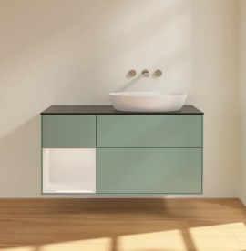 Тумба под раковину Villeroy & Boch Finion 120х50,1 см с подсветкой МДФ оливковый матовый лак/стекло черное матовое FA42GFGM