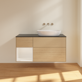 Тумба под раковину Villeroy & Boch Finion 120х50,1 см с подсветкой МДФ шпон дуба/стекло черное матовое FA42GFPC