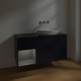 Тумба под раковину Villeroy & Boch Finion 120х50,1 см с подсветкой МДФ темно-синий матовый лак/стекло черное матовое FA42GKHG