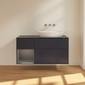 Тумба под раковину Villeroy & Boch Finion 120х50,1 см с подсветкой МДФ темно-синий матовый лак/стекло черное матовое FA42GKHG