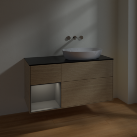 Тумба под раковину Villeroy & Boch Finion 120х50,1 см с подсветкой МДФ шпон дуба/стекло черное матовое FA42GKPC