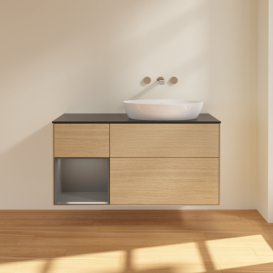 Тумба под раковину Villeroy & Boch Finion 120х50,1 см с подсветкой МДФ шпон дуба/стекло черное матовое FA42GKPC