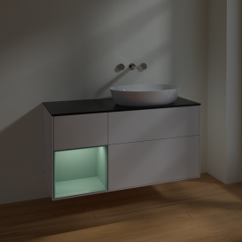 Тумба под раковину Villeroy & Boch Finion 120х50,1 см с подсветкой МДФ глянцевый белый лак/стекло черное матовое FA42GMGF