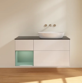 Тумба под раковину Villeroy & Boch Finion 120х50,1 см с подсветкой МДФ глянцевый белый лак/стекло черное матовое FA42GMGF