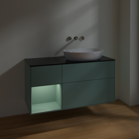 Тумба под раковину Villeroy & Boch Finion 120х50,1 см с подсветкой МДФ оливковый матовый лак/стекло черное матовое FA42GMGM