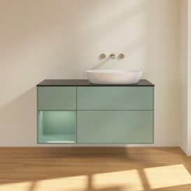 Тумба под раковину Villeroy & Boch Finion 120х50,1 см с подсветкой МДФ оливковый матовый лак/стекло черное матовое FA42GMGM