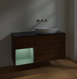 Тумба под раковину Villeroy & Boch Finion 120х50,1 см с подсветкой МДФ шпон грецкого ореха/стекло черное матовое FA42GMGN