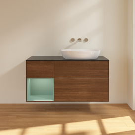 Тумба под раковину Villeroy & Boch Finion 120х50,1 см с подсветкой МДФ шпон грецкого ореха/стекло черное матовое FA42GMGN