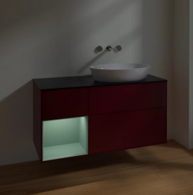 Тумба под раковину Villeroy & Boch Finion 120х50,1 см с подсветкой МДФ пион матовый лак/стекло черное матовое FA42GMHB