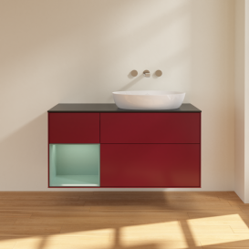 Тумба под раковину Villeroy & Boch Finion 120х50,1 см с подсветкой МДФ пион матовый лак/стекло черное матовое FA42GMHB