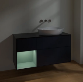 Тумба под раковину Villeroy & Boch Finion 120х50,1 см с подсветкой МДФ темно-синий матовый лак/стекло черное матовое FA42GMHG