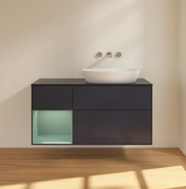 Тумба под раковину Villeroy & Boch Finion 120х50,1 см с подсветкой МДФ темно-синий матовый лак/стекло черное матовое FA42GMHG