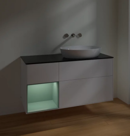 Тумба под раковину Villeroy & Boch Finion 120х50,1 см с подсветкой МДФ белый матовый лак/стекло черное матовое FA42GMMT