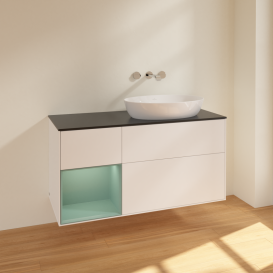 Тумба под раковину Villeroy & Boch Finion 120х50,1 см с подсветкой МДФ белый матовый лак/стекло черное матовое FA42GMMT