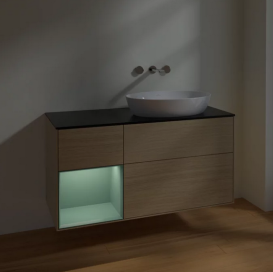 Тумба под раковину Villeroy & Boch Finion 120х50,1 см с подсветкой МДФ шпон дуба/стекло черное матовое FA42GMPC
