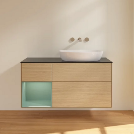 Тумба под раковину Villeroy & Boch Finion 120х50,1 см с подсветкой МДФ шпон дуба/стекло черное матовое FA42GMPC