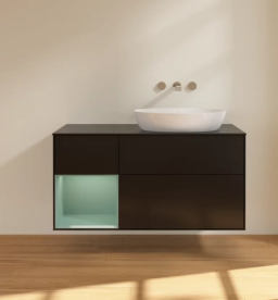 Тумба под раковину Villeroy & Boch Finion 120х50,1 см с подсветкой МДФ черный матовый лак/стекло черное матовое FA42GMMT