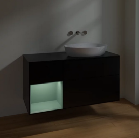 Тумба под раковину Villeroy & Boch Finion 120х50,1 см с подсветкой МДФ черный матовый лак/стекло черное матовое FA42GMMT