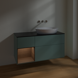 Тумба под раковину Villeroy & Boch Finion 120х50,1 см с подсветкой МДФ оливковый матовый лак/стекло черное матовое FA42GNGM