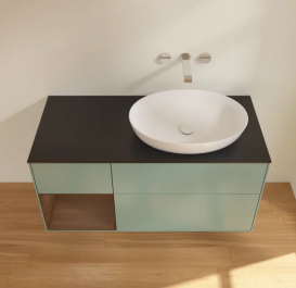 Тумба под раковину Villeroy & Boch Finion 120х50,1 см с подсветкой МДФ оливковый матовый лак/стекло черное матовое FA42GNGM