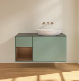 Тумба под раковину Villeroy & Boch Finion 120х50,1 см с подсветкой МДФ оливковый матовый лак/стекло черное матовое FA42GNGM