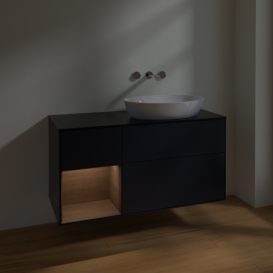 Тумба под раковину Villeroy & Boch Finion 120х50,1 см с подсветкой МДФ темно-синий матовый лак/стекло черное матовое FA42GNHG