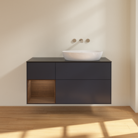 Тумба под раковину Villeroy & Boch Finion 120х50,1 см с подсветкой МДФ темно-синий матовый лак/стекло черное матовое FA42GNHG