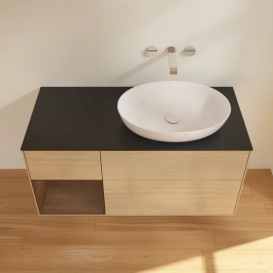 Тумба под раковину Villeroy & Boch Finion 120х50,1 см с подсветкой МДФ шпон дуба/стекло черное матовое FA42GNPC