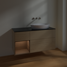 Тумба под раковину Villeroy & Boch Finion 120х50,1 см с подсветкой МДФ шпон дуба/стекло черное матовое FA42GNPC